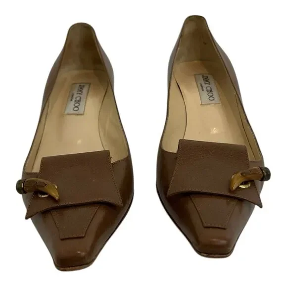 Jimmy Choo London Brown Leather Pointed Toe Pumps Kitten Heel Italy Size 40 US 9 - Picture 2 of 10